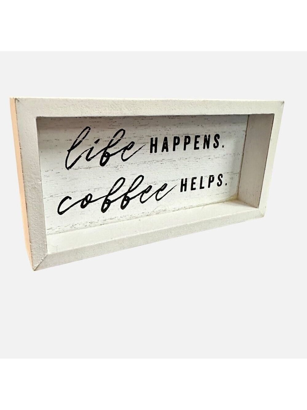 White Coffee Wood Block Sign 5 in Decorative Rustic Farmhouse Tiered Tray Decor